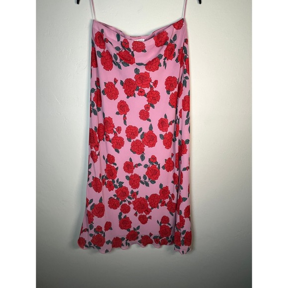 WAYF Pink Rose Floral Print Skirt - Picture 1 of 8